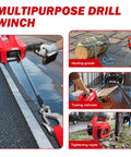 Portable Drill Winch 1500 Pound Capacity With 40 Foot Steel Cable And 360 Degree Swivel Hook No Install Needed Ready To Pull With Your Cordless Drill For ATV UTV Trailer Loading Lawn Tractor Towing Heavy Lifting And Dragging