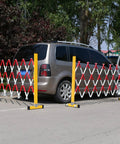Tough As Nails Traffic Barricade Heavy Duty Industrial Crowd Control Barrier For Construction Zones And Large Gatherings Uv Resistant FRP Expandable Safety Fence Red White near parked car