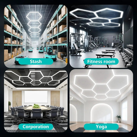 Hexagon Garage Lights Easy Install Ultra Bright LED Ceiling Light For Garages Workshops Warehouses Basements Gyms 105W