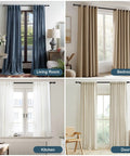 Telescoping Curtain Rod For 66 To 120 Inches With 1 Inch Steel Rod Holds Up To 50 Pounds No Fuss Easy Install Brackets Included showcased in different rooms.