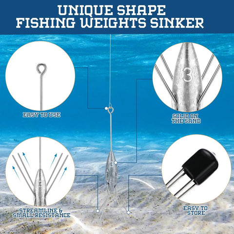 Sputnik Sinker Fishing Weights 3 Oz Pack Of 10 For Saltwater Surf Casting Catfish Beach Ocean Fishing shown with features.
