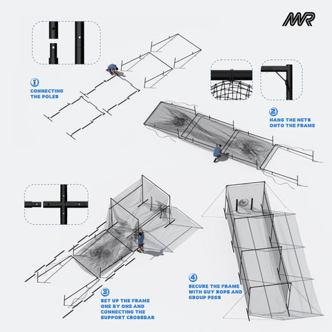 Assembly guide for 40 Foot Batting Cage With Net And Frame For Baseball Softball Hitting And Pitching Practice