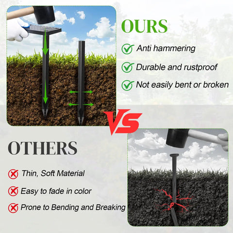 Comparison of Heavy Duty Plastic Garden Stakes Set For Yard Fencing And Lawn Edging versus others with hammer