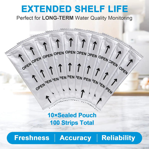 Water Hardness Test Strips Kit For Drinking Water Pools Hot Tubs Spas Dishwashers And Well Water Quick And Accurate Calcium And Magnesium Readings With Easy Color Chart No Fuss No Guesswork, sealed pouches display