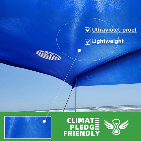 Family Friendly Beach Tent Canopy Sun Shade 10x10 Ft with ultraviolet-proof blue lycra fabric by the beach