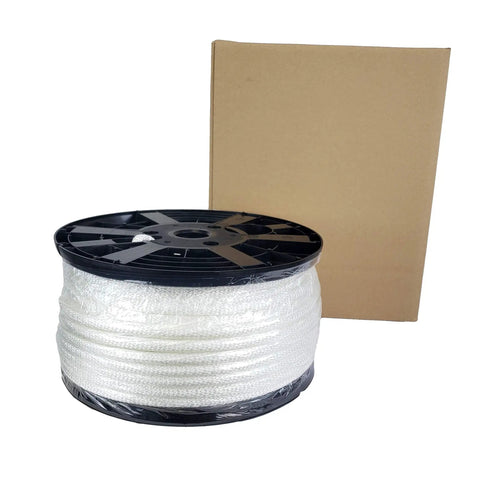 Three Eighths Inch Nylon Rope Solid Braid Utility Cord 250 Foot Spool shown with packaging, industrial grade durable rope