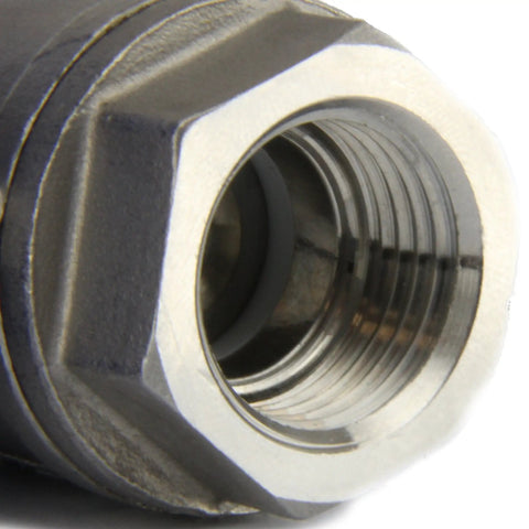 Close-up of Motorized One Quarter Inch Ball Valve In Stainless Steel 304, Full Port, NSF Certified For Drinking Water with NPT Threads
