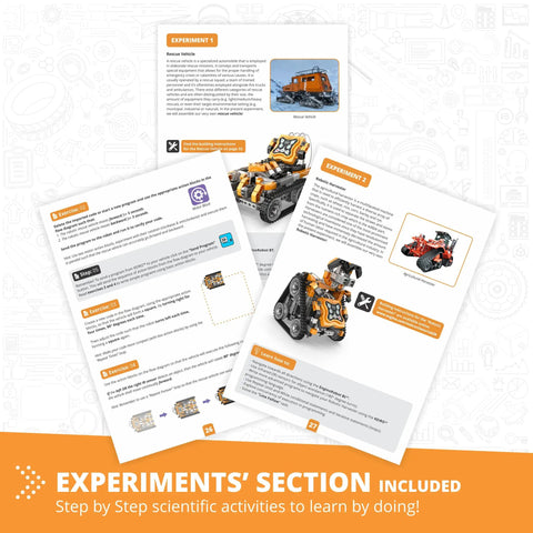 Hands On Programmable STEM Robot Kit For Kids 9 Plus With 2 Infrared Sensors 2 Motors Bluetooth Connectivity Simple Coding Software Expandable And Reconfigurable Robotics Project Gift For Boys And Girls, experiments pages