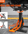 Heavy Duty Dirt Bike Lift Stand With 440 Lb Capacity And Hydraulic Lift, showing adjustable height hoist and sturdy base.