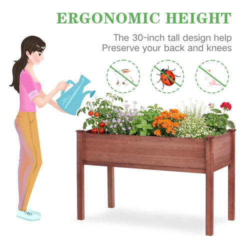 Waist Height Raised Garden Bed With Legs Solid Wood Planter Box On Stand With Liner For Outdoor Use shown with woman watering plants