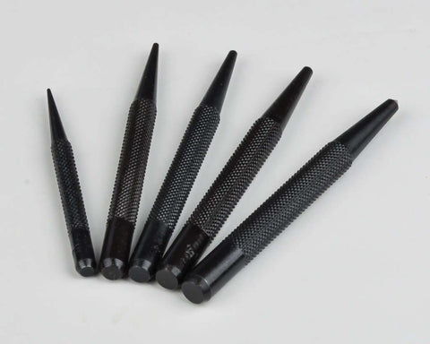 Center Punch 5 Piece Set for Metalworking, Pro Grade Chrome Alloy Steel With Hardened Ends, Black Nitrate Finish