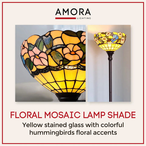 Upright Tiffany Floor Lamp With Pearl Stained Glass Shade 72 Inch Tall Handcrafted Antique Finish Featuring 96 Glass Pieces And 84 Jewels Delivers A Cool White Glow For Living Rooms Hallways And Entryways.