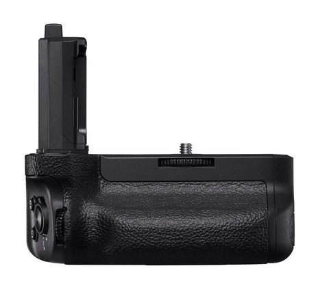 Side view of Vertical Grip For Alpha 7R IV With Dual NP-FZ100 Batteries, showcasing ergonomic design and magnesium chassis.