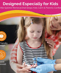 Child receiving splinter removal with Kid Friendly Splinter Removal Kit 30 Pack Gentle Single Use Splinter Removers For Children Sterile Individually Wrapped Easy To Use Compact First Aid Kit For Home School And Travel.