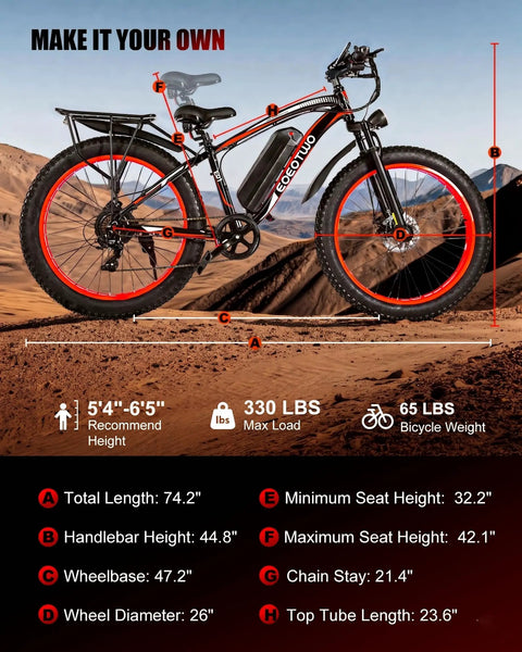 Electric Mountain Bike For Adults 1500W Peak Motor 26 Inch Fat Tire E Bike With 20 MPH Top Speed And 60 Mile Range Red Beast