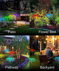 Solar Jellyfish Garden Lights Set Of 5 That Brings Your Yard To Life With Waterproof Outdoor Lit Color Changing Illumination shown in patio, flower bed, pathway, and backyard settings.