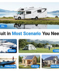 RV, marine boat, camping, trolling motor, off-grid, and home backup displayed for Bluetooth Enabled LiFePO4 Battery 12V 100Ah With Built In 100A BMS.