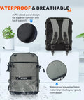 Scuba Diving Backpack With Detachable Small Bag For Travel Holds Mini Scuba Tanks, back view showing airflow panel