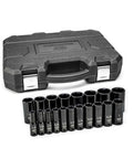 Deep Half Inch Drive Impact Socket Set 6 Point SAE 19 Piece Off Corner Loading Design with Black Oxide Finish and case