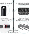 Heavy Duty Metal Garden Rake With 17 Prongs, 17 Inch Wide And 50 Inch Long Handle, Rustproof And Skidproof, diagram view