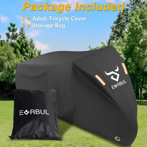 Beefy 420D Tricycle Cover For 29 Inch Adult Three Wheeled Bikes, 75L 30W 44H Outdoor Weatherproof Storage, Waterproof Electric Trike Shelter For Most 3 Wheeled Bicycles on trike with storage bag
