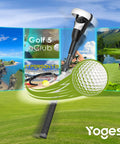 Adjustable Length VR Golf Club Handle For Quest 2 Accessories With Real Golf Grip in front of virtual golf simulator screens.