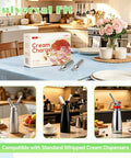 Box of 8G Whipped Cream Chargers 10 Pack Pro Grade Food Grade Culinary Gas Odorless on a kitchen table