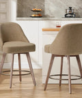 26 Inch Counter Height Swivel Bar Stools Set Of 2 With Backs Linen Upholstery Solid Wood Legs Mid Century Modern Kitchen Island Chairs