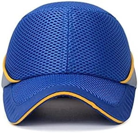 Worksite Safe Protective Helmet With Bump Cap Inner Shell Lightweight Baseball Hat Style shown in blue net cloth