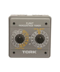 Front view of EJWT Tork Percentage Timer Switch For 120 To 240 VAC Input, SPDT Output, with dual dial controls for timing and automation.