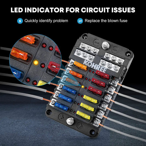 12V Marine Fuse Block With Waterproof Housing And LED Indicator, Includes 30 Fuses From 5A To 25A, Easy Diagnostics For Boat RV Car Truck, Built Tough 12V 24V Electrical Panel And Fuse Box Holder
