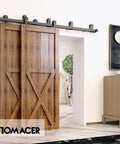 Rustic Black Double Track Bypass Sliding Barn Door Hardware Kit For Two Doors 20ft Flat Track With U Shape Brackets And T Shape