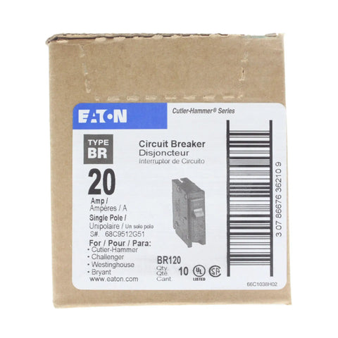 Interchangeable BR120 20A Single Pole Circuit Breaker 10 Pack Black For Home Electrical Panels UL Listed Replacement For Westinghouse