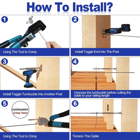 Step-by-step installation guide for 30 Pair Set 1/8 Inch Cable Railing Kit With Swage Toggle Turnbuckle Hardware.