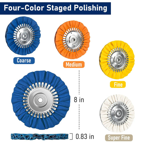 8 Inch Aluminum Polishing Wheel Kit Pro-Grade for Angle Grinders Flange-Free Install Four-color wheels for staged polishing