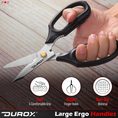 Heavy Duty Multipurpose Scissors For Home And Workshop Cut Leather Cardboard Carpet Plastic Rope Meat Poultry Bones Kitchen Shears For DIY Garden Garage Projects Designed For Tough Daily Use By Pros And DIY Folks And Home Makers, large ergonomic handles
