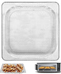 Air Fryer Basket And Steel Wire Rack Accessory For SP100 SP101 Convection Oven, 13.5 x 13.3 inches, shown with food and oven
