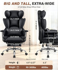 Big And Tall Leather Office Chair With Footrest For All Day Comfy Support, High Back Ergonomic Wide Desk Chair, front and side view