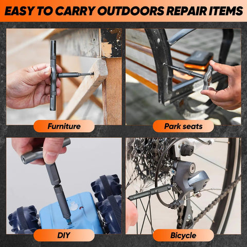 Four images showing the Forty Two In One Magnetic Screwdriver Set With Ratchet Handle And All Purpose Bits in use for repairs.