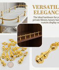 12 Pack Gold Shelf Rail Brackets for Cabinets and Bars displayed on marble and wooden surfaces