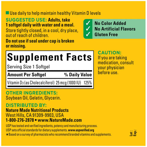Vitamin D3 1000 IU Softgels Game Changer For Bone Density And Immune Defense For Men And Women Features A Bulk 300 Count Pack Supplement Facts.