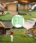 Heavy Duty Golf Driving Cage With 1 Inch Steel Frame For Backyard Garage And Indoor Simulator Noise Reduction Design 10x10x10 Ft Open Bottom Hitting Net With High Density Tear Resistant Netting in various settings