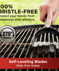 Bristle Free Grill Cleaner For Outdoor Grills Heavy Duty BBQ Scrubber With Stainless Steel Blades in use on a grill grate.
