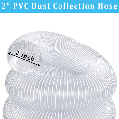 2 Inch By 10 Foot Clear PVC Dust Collection Hose With Carbon Steel Wire For Dust Collectors Table Saws Planers And Woodworking