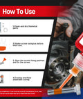 272 Orange high-temp threadlocker cartridge for bolts and nuts; Amazon brand, how-to-use infographic