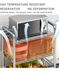 Heavy Duty Rolling Storage Shelf Cart That Is Built Different Featuring Rock Solid 304 Stainless Steel Build with microwave above and fruits below.
