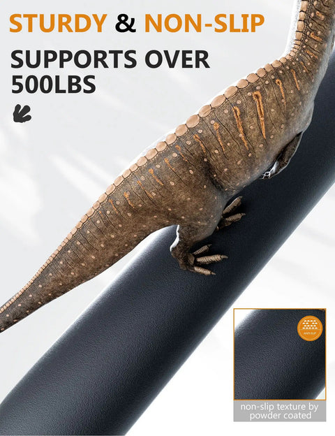 Durable Wrought Iron Wall Mounted Handrail For 1-3 Indoor Steps, 2 Step Grab Bar, shown with non-slip texture and dinosaur model
