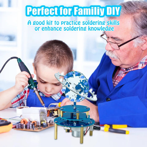Hands On Soldering Practice Project Kit For DIY Globe And Planetary Motion Rotating Universe Model Electronic Kit With Music And Brightness Adjust For STEM Classroom Teaching Gift with child and adult soldering globe model