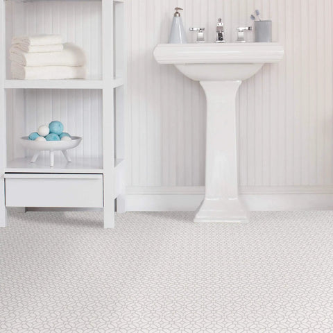Bathroom with Geometric White And Off White Peel And Stick Floor Tiles 12 Inch Square Pack Of 10 Vinyl Lattice Pattern Easy Install