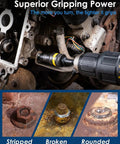 Drill removing damaged bolt using Heavy Duty Bolt Nut Extractor Socket Set With Half Inch Drive Wheel Lock Removal Kit And Ratchet Wrench